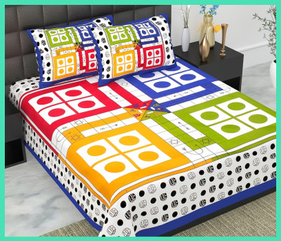 JAIPUR PRINTS Cotton Double Flat 144 TC Printed Bedsheet(Pack of 1, Blue)