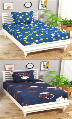 BSB HOME 144 TC Microfiber Single Printed Flat Bedsheet(Pack of 2, Yellow & Light Blue & Mul74)