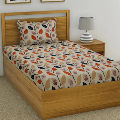 Fashion String 120 TC Microfiber Single Floral Flat Bedsheet(Pack of 1, Orange)