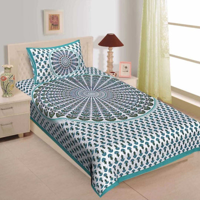 MAGITEXT 144 TC Cotton Single Printed Flat Bedsheet(Pack of 1, Green)