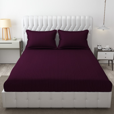 HOMECROWN Microfiber Double Flat 300 TC Striped Bedsheet(Pack of 1, Wine)