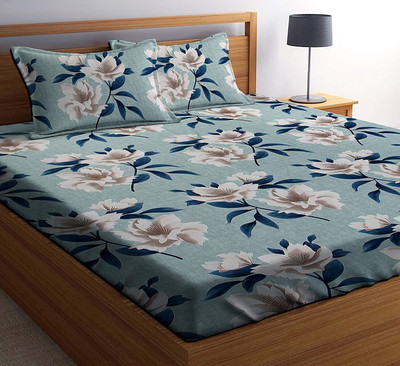 BEVI Microfiber Double Flat 300 TC Floral Bedsheet(Pack of 1, Green)