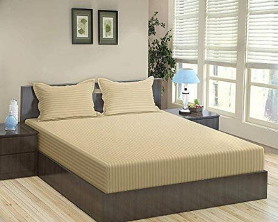 BEVI 300 TC Microfiber Double Striped Fitted (Elastic) Bedsheet(Pack of 1, Beige)