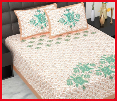 JAIPUR PRINTS Cotton Double Flat 210 TC Jaipuri Prints Bedsheet(Pack of 1, Cream)