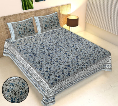 Cosito Cotton King Flat 240 TC Jaipuri Prints Bedsheet(Pack of 1, Grey)