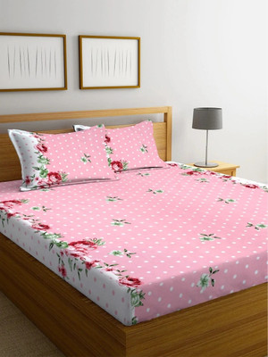 THANESH Cotton Double Fitted (Elastic) 320 TC Geometric Bedsheet(Pack of 1, Pink)