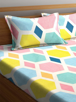 Amrange Cotton King Flat 210 TC 3D Printed Bedsheet(Pack of 1, Multicolor)
