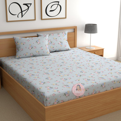 CHHAVI INDIA 210 TC Microfiber Double Printed Flat Bedsheet(Pack of 1, SKY)