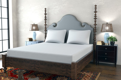 BEVI Microfiber King Flat 204 TC Striped Bedsheet(Pack of 1, Grey)