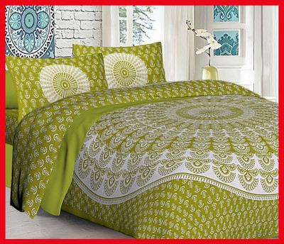 BedZone Cotton Double Flat 230 TC Jaipuri Prints Bedsheet(Pack of 1, Green)