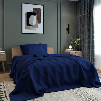 BELVOSTUM 280 TC Microfiber Single Solid Flat Bedsheet(Pack of 1, Navy Blue)