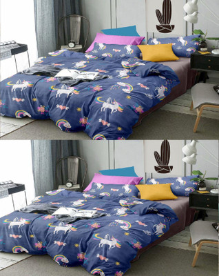 Stuck in Store 250 TC Cotton Queen 3D Printed Flat Bedsheet(Pack of 1, Multicolor)