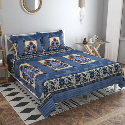 PROZONE 210 TC Woolen Double Printed Flat Bedsheet(Pack of 1, Blue)