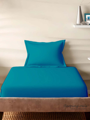 SLEEPING OWLS 210 TC Cotton Single Solid Flat Bedsheet(Pack of 1, Turq Blue)