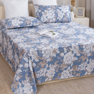 HOMEMONDE Cotton Queen Flat 210 TC Printed Bedsheet(Pack of 1, Blossom Haze)