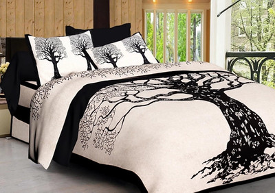 E ELMA 144 TC Cotton King Jaipuri Prints Flat Bedsheet(Pack of 1, Black)