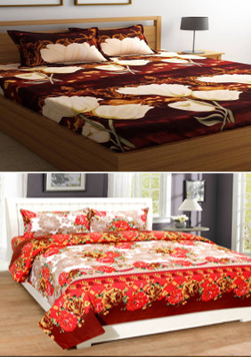 HSR Collection Cotton Double Flat 210 TC Printed Bedsheet(Pack of 2, Brown)