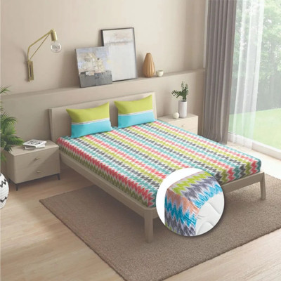 Wakefit Cotton King Fitted (Elastic) 144 TC Printed Bedsheet(Pack of 1, Parisa)