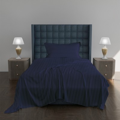 AVI 310 TC Cotton Single Striped Flat Bedsheet(Pack of 1, Dark Blue)