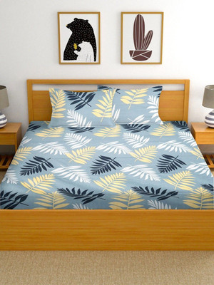 rivek Polycotton Double Flat 220 TC Floral Bedsheet(Pack of 1, Grey, Black, White, Yellow)