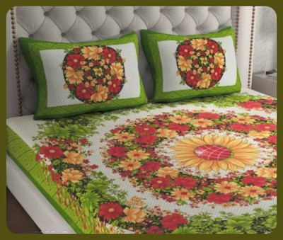 JAIPUR PRINTS Cotton Double Flat 240 TC Jaipuri Prints Bedsheet(Pack of 1, Green)