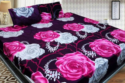 Vidhyaheandloom 144 TC Satin Double Printed Flat Bedsheet(Pack of 1, Blue)