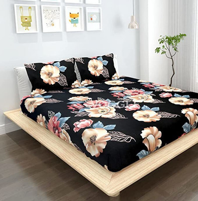 Cozyhaven 231 TC Microfiber Double Floral Fitted (Elastic) Bedsheet(Pack of 1, Multicolor)