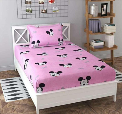Yashi decor Cotton Double Flat 180 TC Printed Bedsheet(Pack of 1, Pink)