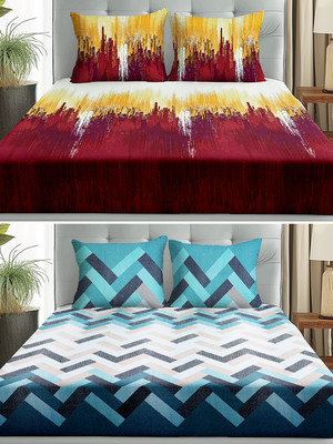 Story@home Microfiber Double Flat 240 TC Printed Bedsheet(Pack of 2, Maroon, Cyan Blue)