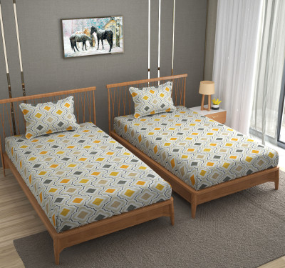BROMWICK 280 TC Microfiber Single Checkered Flat Bedsheet(Pack of 2, White)