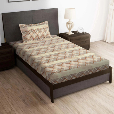 Story@home 180 TC Microfiber Single Printed Flat Bedsheet(Pack of 1, Brown)