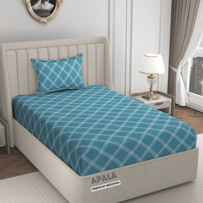 Apala 280 TC Microfiber Single Geometric Flat Bedsheet(Pack of 1, Blue)