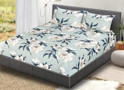 Freshfromloom 144 TC Microfiber King Printed Fitted (Elastic) Bedsheet(Pack of 1, Sea Green)