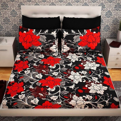 Aciloc Microfiber Double Flat 144 TC 3D Printed Bedsheet(Pack of 1, Black)