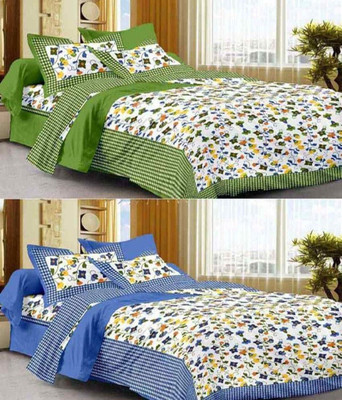 PALANG SHOBHA Cotton Double Flat 144 TC Printed Bedsheet(Pack of 2, Multicolor)