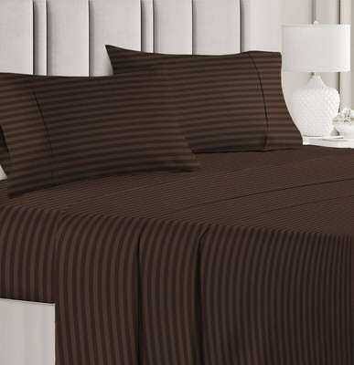 VAS COLLECTIONS 220 TC Cotton Double Striped Flat Bedsheet(Pack of 1, Coffey)