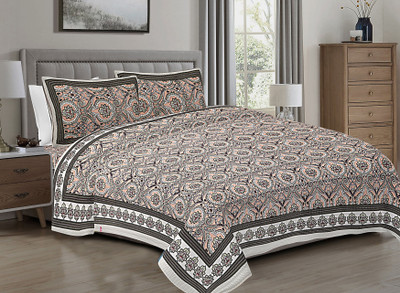 R Print Cotton Queen Flat 230 TC Motifs Bedsheet(Pack of 1, Sandstone)