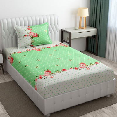 Cozyhaven Cotton King Flat 230 TC Floral Bedsheet(Pack of 1, Green)