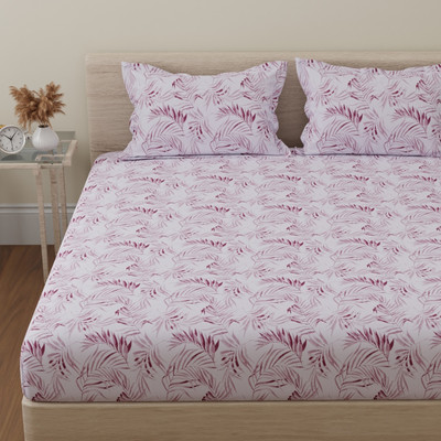 Huesland Cotton Double Flat 144 TC Floral Bedsheet(Pack of 1, Rosewood Maroon & White)
