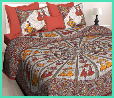 JAIPUR PRINTS Cotton Double Flat 144 TC Jaipuri Prints Bedsheet(Pack of 1, Maroon)