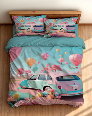 Skytex Cotton Blend Queen Flat 150 TC Cartoon Bedsheet(Pack of 1, Green)