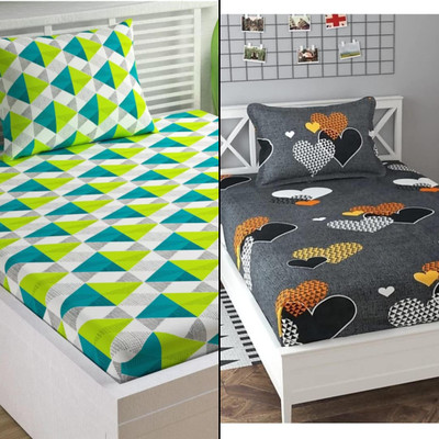 Decent Home 160 TC Microfiber Single Abstract Flat Bedsheet(Pack of 2, Green)