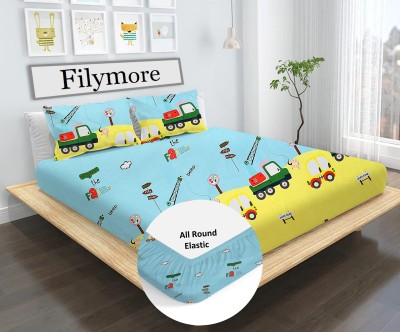 Filymore 240 TC Microfiber Queen Cartoon Fitted (Elastic) Bedsheet(Pack of 1, Lemon and sky)