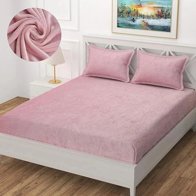 Briocasa Velvet King Fitted (Elastic) 210 TC Solid Bedsheet(Pack of 1, Pink)