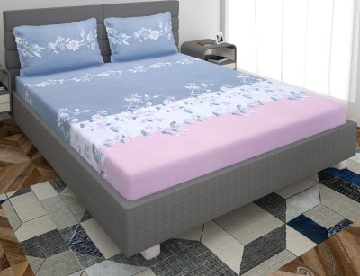 GAARVI HOMES 300 TC Cotton King Floral Fitted (Elastic) Bedsheet(Pack of 1, Pink)