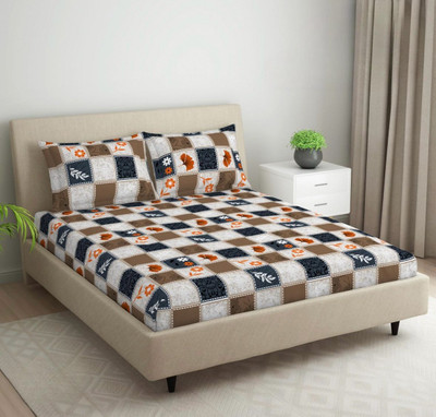 SPSON'S HANDLOOM Cotton Double Flat 144 TC Floral Bedsheet(Pack of 1, Blue)