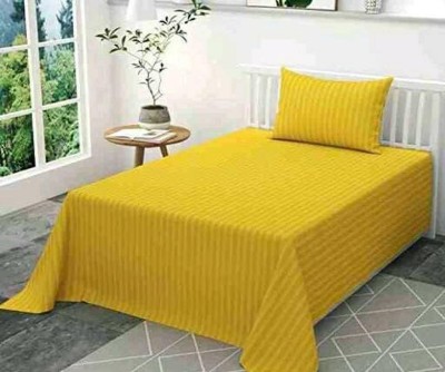 NeLeo 225 TC Polycotton Single Striped Fitted (Elastic) Bedsheet(Pack of 1, Yellow)