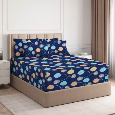 BSB HOME 160 TC Microfiber Double Floral Fitted (Elastic) Bedsheet(Pack of 1, Dark Blue & Orange & Multicolor9)