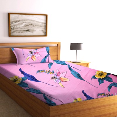 KALP COLLECTION 180 TC Microfiber Queen Floral Flat Bedsheet(Pack of 1, Pink)