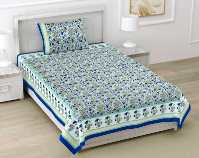 DIGITRENDZZ 280 TC Cotton Single Jaipuri Prints Flat Bedsheet(Pack of 1, Blue, Yellow)